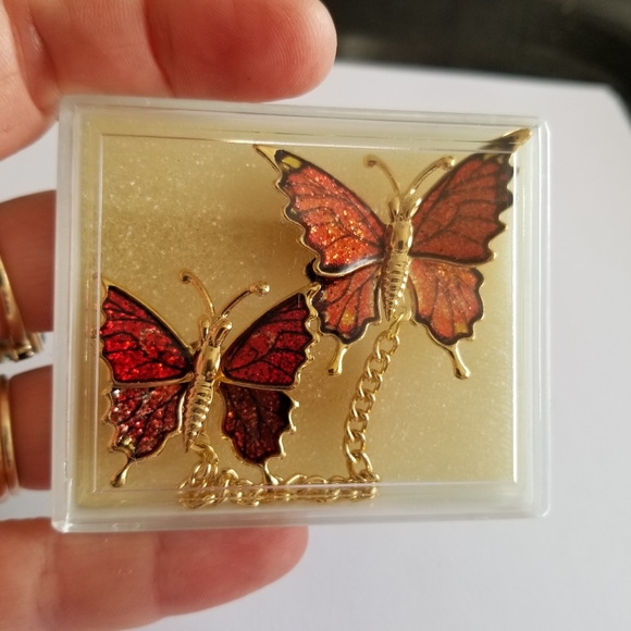Vintage glitter butterfly brooch set New old stock Gold tone insect bug moth - Picture 7 of 10